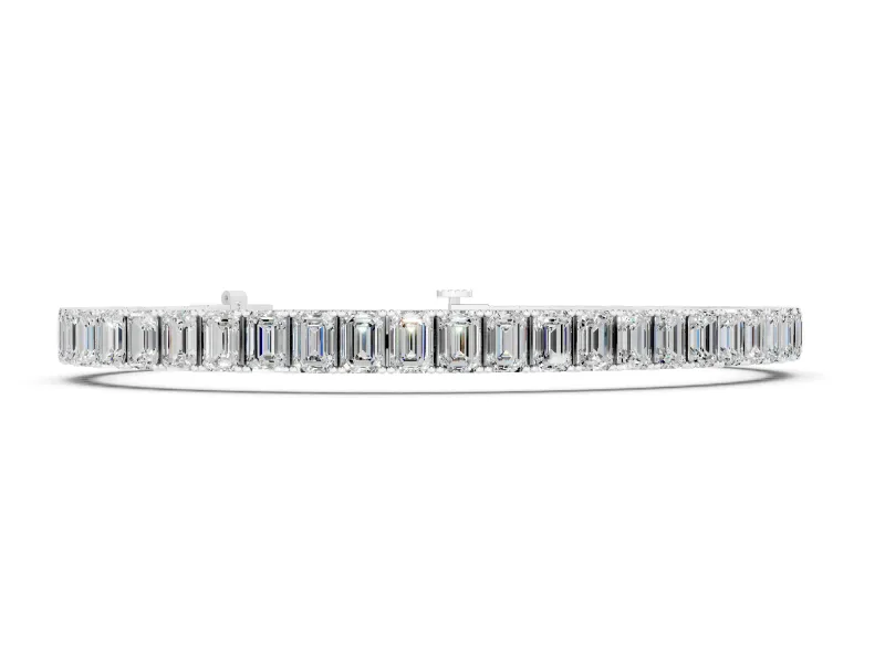 Emerald Cut Diamond Tennis Bracelet Set in Silver with Four-Prong Setting