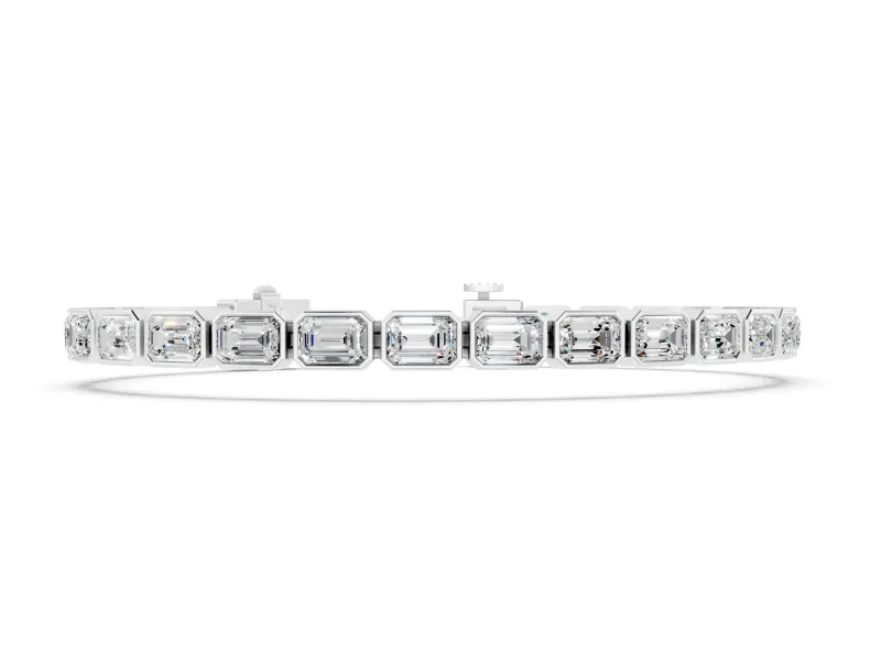 East-West Emerald Cut Diamond Tennis Bracelet Set in Silver with Bezel Setting