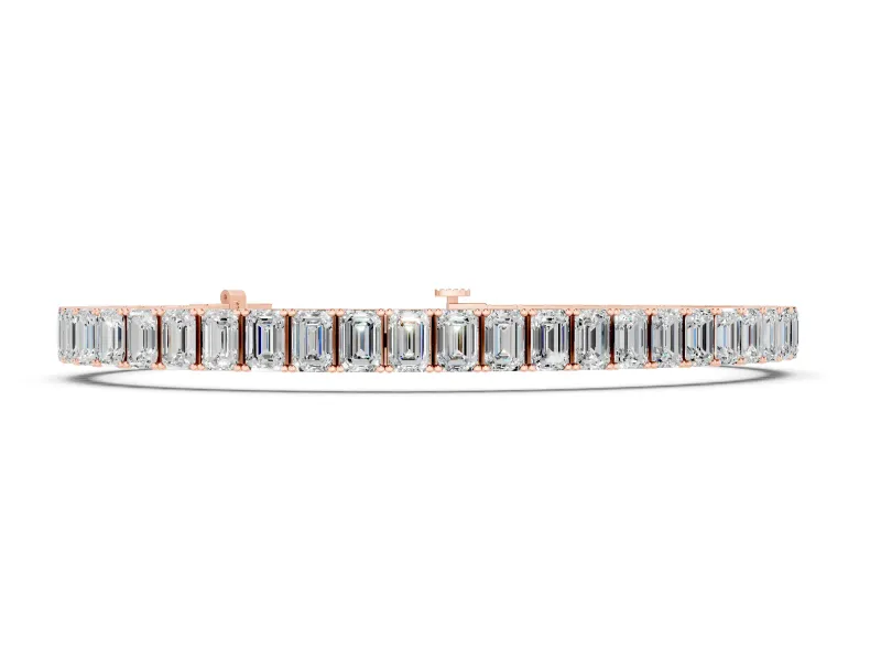 Emerald Cut Diamond Tennis Bracelet Set in Rose gold with Four-Prong Setting