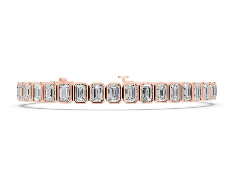 Emerald Cut Diamond Tennis Bracelet Set in Rose gold with Bezel Setting