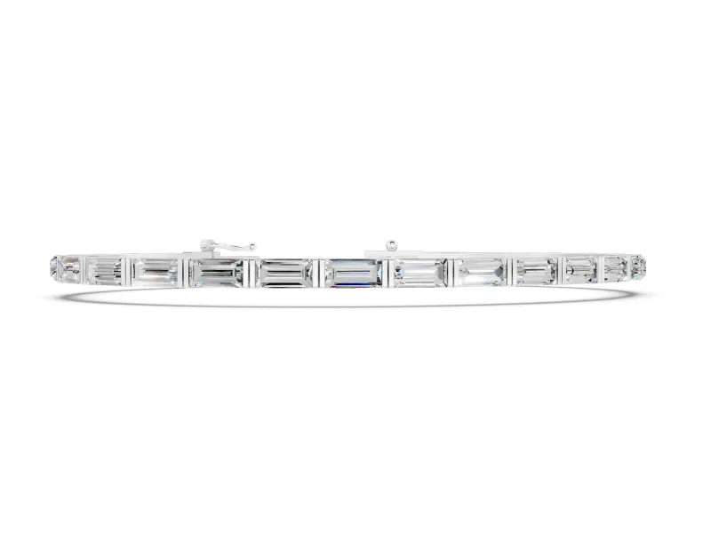 Baguette Cut Diamond Tennis Bracelet Set in White gold with Bar Setting