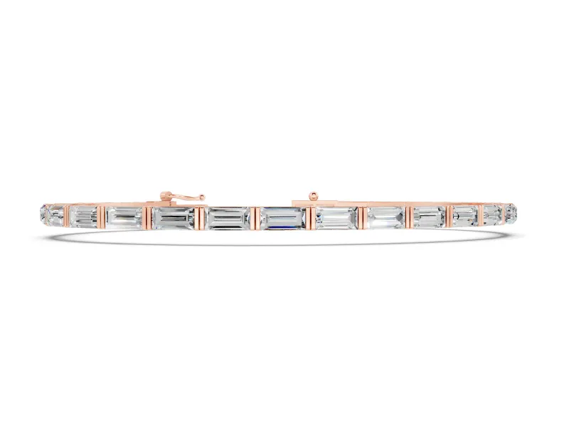 Baguette Cut Diamond Tennis Bracelet Set in Rose gold with Bar Setting