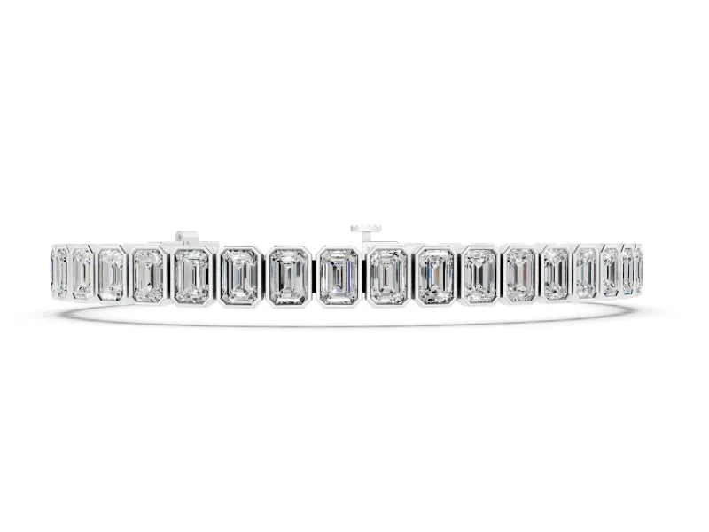 Emerald Cut Diamond Tennis Bracelet Set in Silver with Bezel Setting