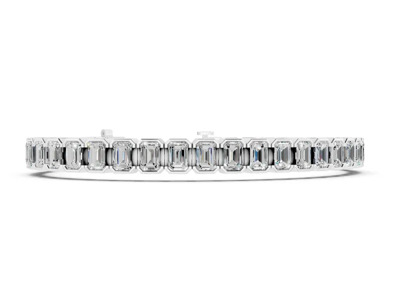 Emerald Cut Diamond Tennis Bracelet Set in White gold with Half Bezel Setting