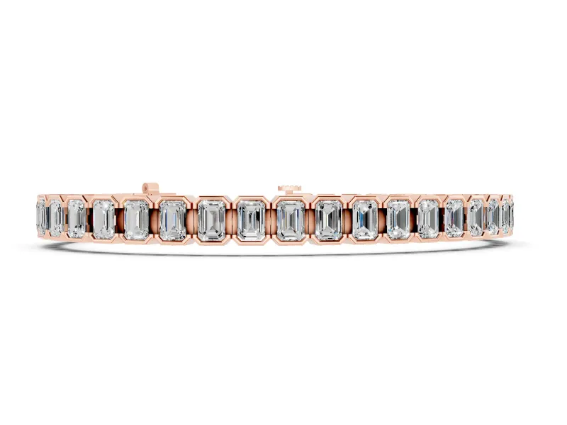 Emerald Cut Diamond Tennis Bracelet Set in Rose gold with Half Bezel Setting