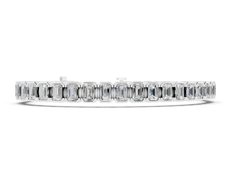 Emerald Cut Diamond Tennis Bracelet Set in Silver with Half Bezel Setting