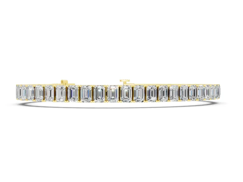 Emerald Cut Diamond Tennis Bracelet Set in Yellow gold with Four-Prong Setting